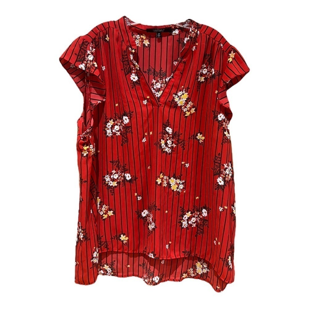 Louise Paris Red Floral Striped Blouse 3X